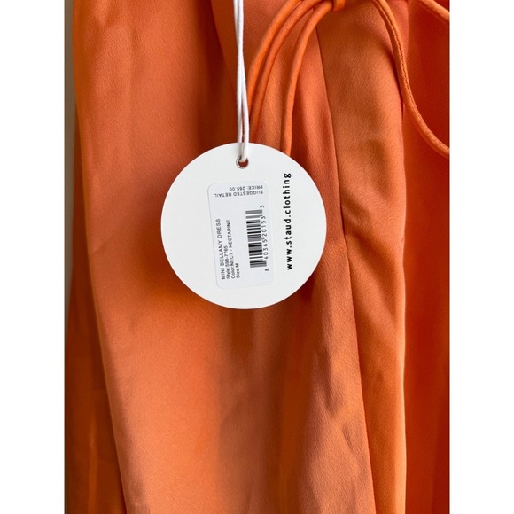 STAUD Mini Bellamy Satin Slip Dress NWT Women's M Nectarine Orange $265 - Picture 6 of 7